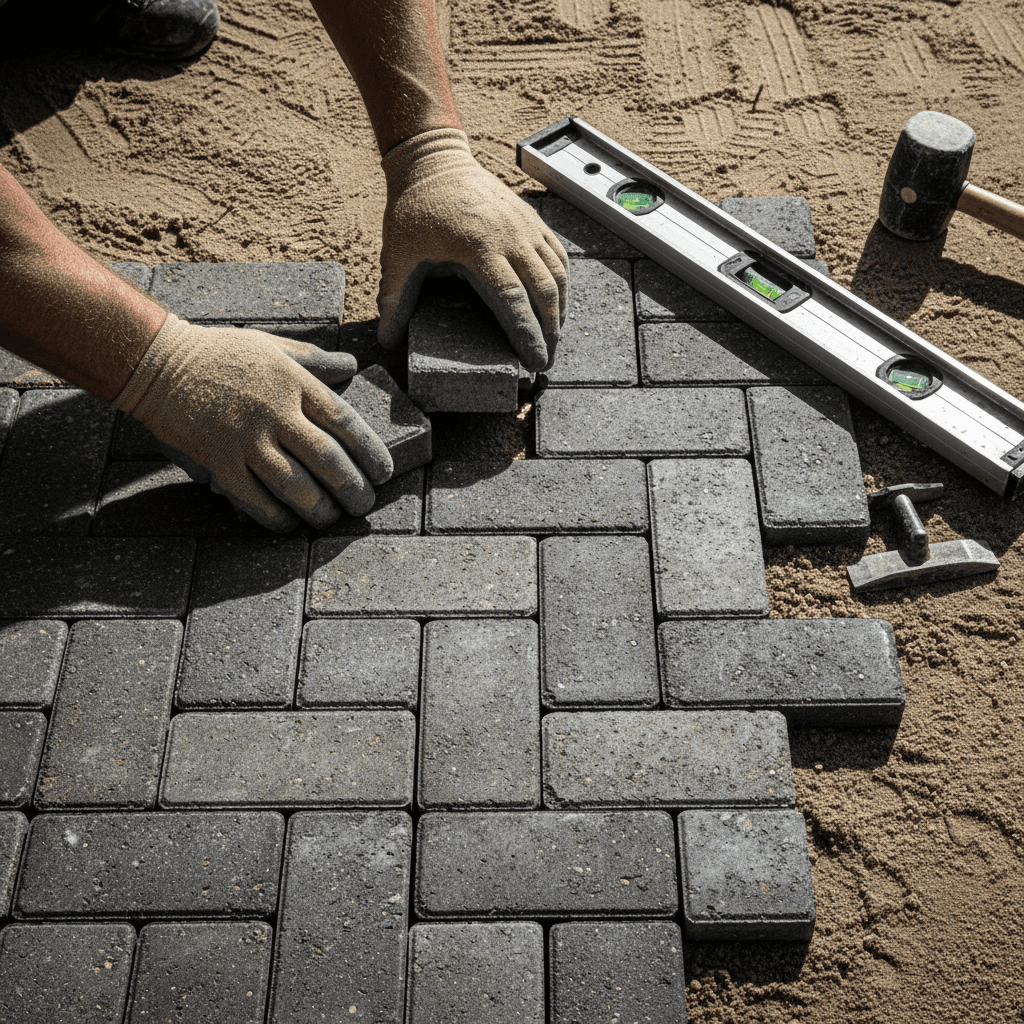 Precision hardscaping installation on acreage property