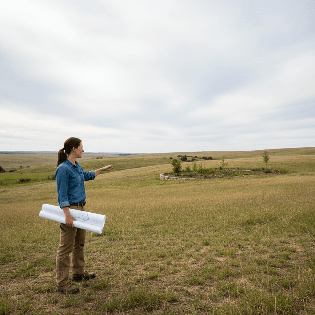 Professional landscape designer reviewing acreage property