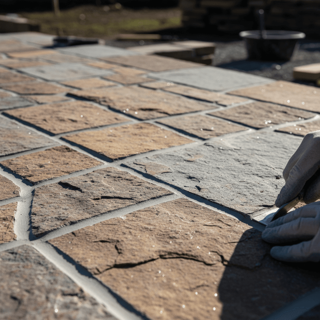 Close-up of professional stone installation and rock work detail