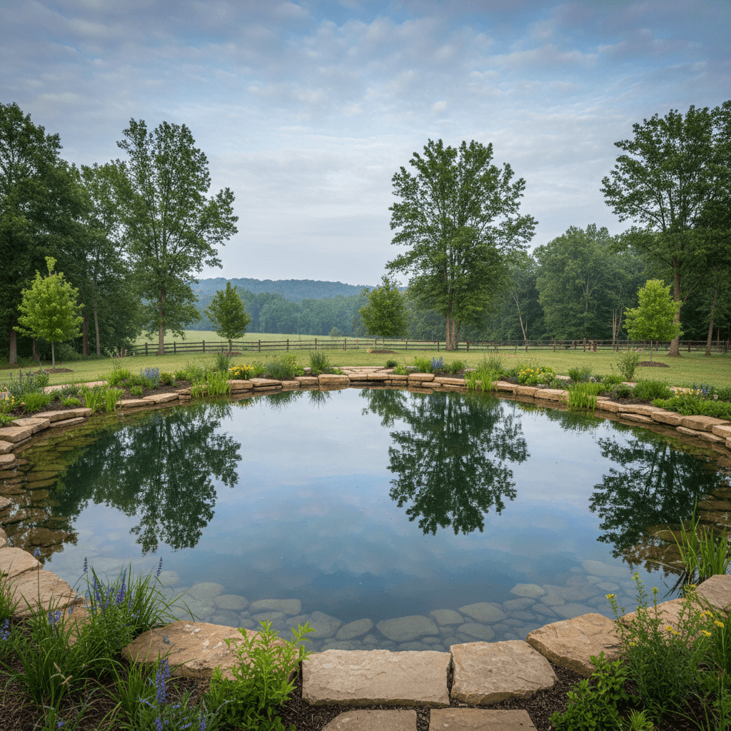 Completed water feature and pond installation