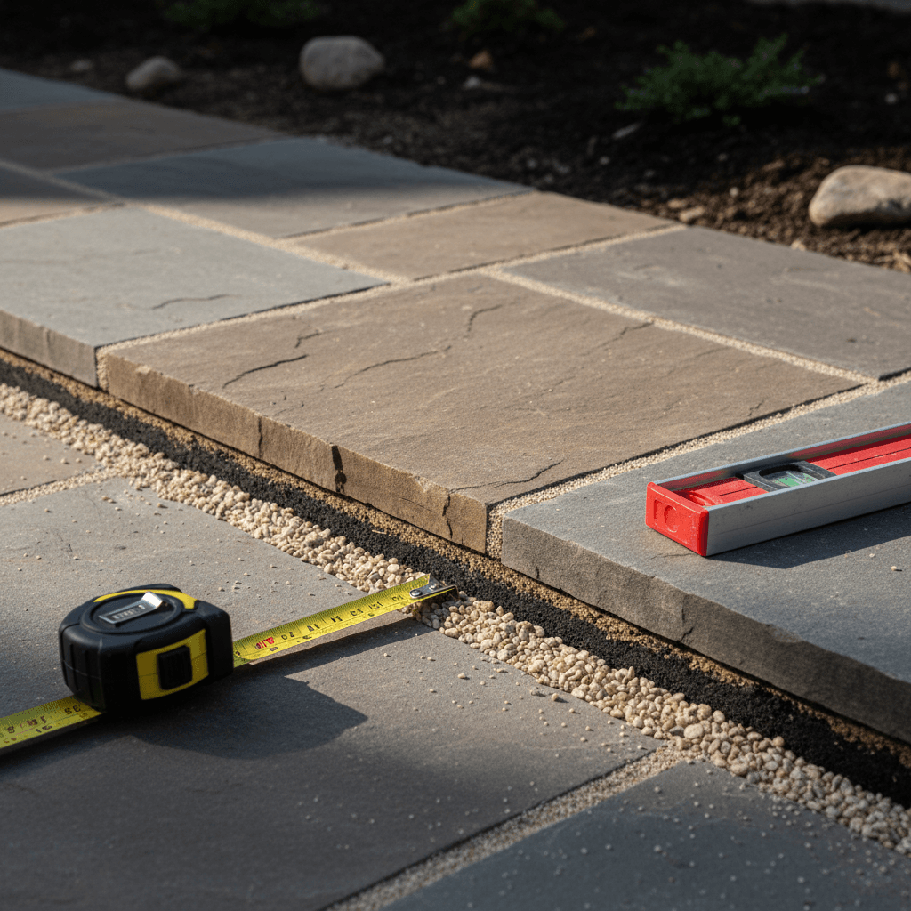 Close-up detail of professional stone installation with drainage integration