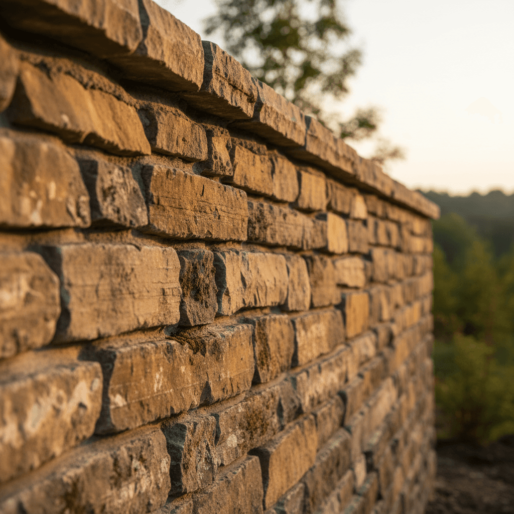 Custom stacked stone retaining wall detail